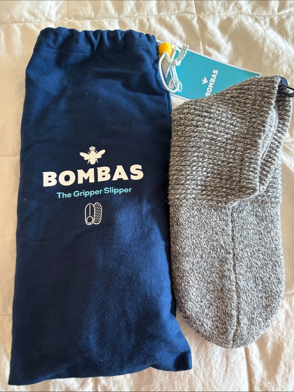 Bombas Gray & Navy Gripper Slipper Set size large